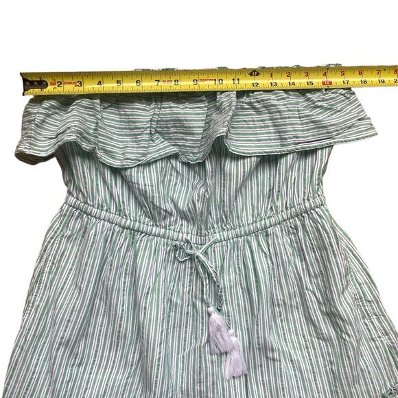 American Eagle Ruffle Top Mini Dress Green White Striped Strapless Womens Large - Picture 10 of 10